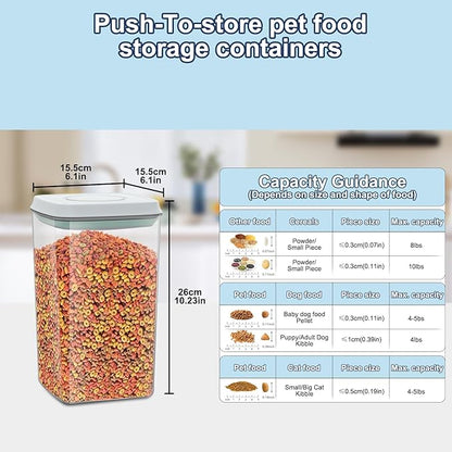 4.2Qt 2Pack Airtight Dog Cat Food Storage Container and Dog Treat Containers BPA-Free, PET Clear Stackable Pet Storage Bin, 1 Cup Scoop, 1 Sponge cleaning brush, Pop Top, With handle (Grey)