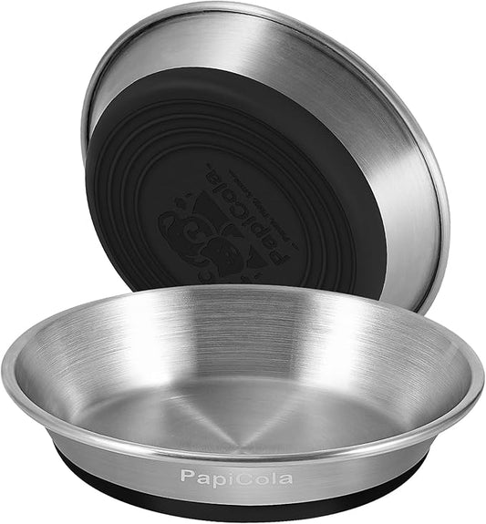 Stainless Steel Cat Bowls 2 PCS, Non-Slip cat Food Dishes, Metal Pet Food and Water Bowls, Whisker Friendly with Wide and Shallow Design, 6.3'' Wide, 0.7mm Thick Steel, Ideal Pet Dish (2 PC-6.3in)