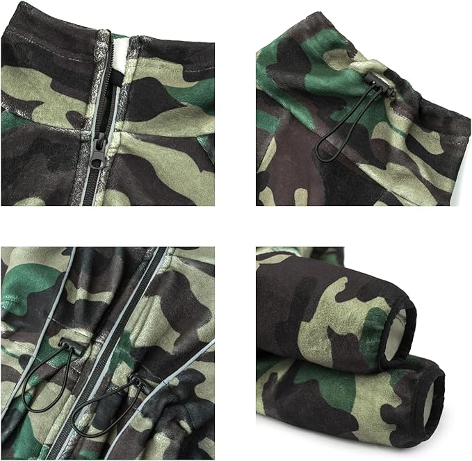 Fleece Dog Coat for Small Medium Dog,Pullover Pajamas Jumpsuit Bodysuit Puppy Coats with Legs, Pet Windproof Warm Cold Weather Jacket Full Body Vest Cozy Snowsuit Outfit Clothes (Camo, XL)