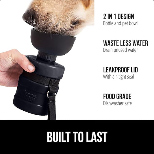 GORILLA GRIP Dog Water Bottle, Portable Water Bowl Dispenser for Dogs, 16 oz Leak Proof Pet Travel Squeeze Bottles Food Grade Silicone, Stocking Gifts for Pets to Go Puppy Essentials, Black