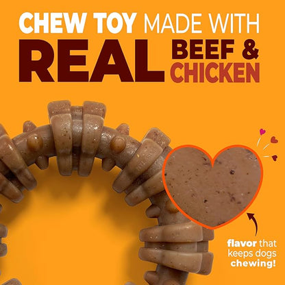 Nylabone Textured Ring Strong Chew Toy for Dogs Made with Real Beef & Chicken, Durable Dog Chew Bones for Aggressive Chewers, Keeps Dogs Busy, Small Dog Toys - Up to 25 lbs, 1 Count