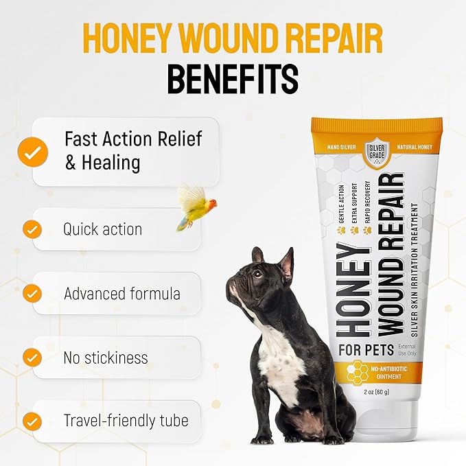 Dog Wound Care with Honey & Colloidal Silver for Scratches & Skin Irritations – Cat & Dog Hot Spot Treatment Gel Works as Honey Rapid Wound Repair for Horses – Suits All Pet Ages & Breeds – 2-Oz Tube