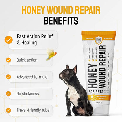 Dog Wound Care with Honey & Colloidal Silver for Scratches & Skin Irritations – Cat & Dog Hot Spot Treatment Gel Works as Honey Rapid Wound Repair for Horses – Suits All Pet Ages & Breeds – 2-Oz Tube