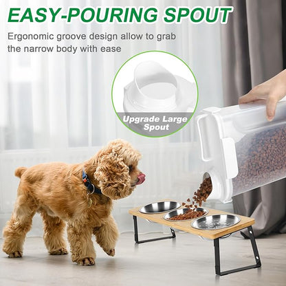 TBMax 2 Pack Cat Dog Food Storage Containers 10 to 14 Lbs, Portable Travel Pet Container Dispenser with Easy-Pouring Spout & Cup, Airtight Bird Seed Container Dog Treat Storage Bin -White