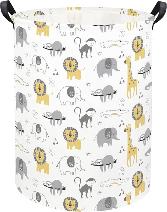 Animal Baby Laundry Basket Baby Hamper Kids Hamper Basket Toy Storage Bin for Boys Room Decor Baby Nursery Hamper Gift Baskets for Bedroom Bathroom(Grey Animal)