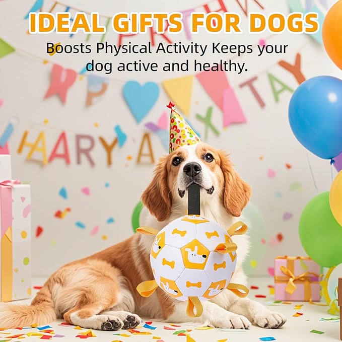 Dog Toys Soccer Ball, Soccer Ball with Straps, Interactive Dog Toys for Tug of War, Dog Water Toy, Durable Dogs Balls for Small Medium & Large Dogs (White) (White)