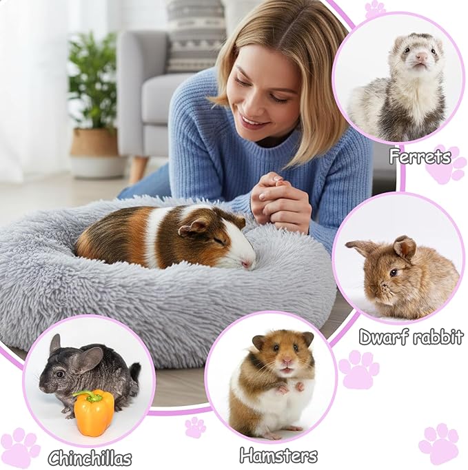 Bunny Bed Rabbit Hideout Soft & Comfortable Small Animal Bedding Thickened and Warm Winter Guinea Pig Beds for Dwarf Rabbits Chinchillas Hamsters Hedgehogs Ferrets Light Grey