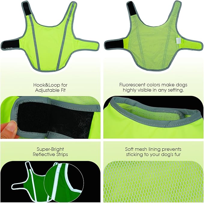 FUAMEY Dog Reflective Vest for Large Dogs,Dog Hunting Vest High-Visibility Dogs Safety Vest for Night Walking Water-Resistant Service Pet Gear Adjustable Outdoor Activities Neon Green XXXL