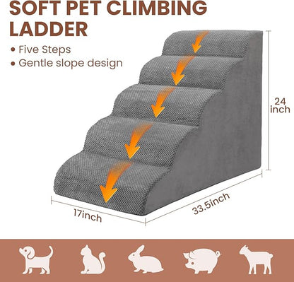 Dog Stairs for Small Dogs, High Density Foam Dog Steps, Extra Wide Non-Slip Pet Ramp for High Beds Or Couch, Soft Doggie Ladder for Dogs Injured, Older Pets, Small Cats