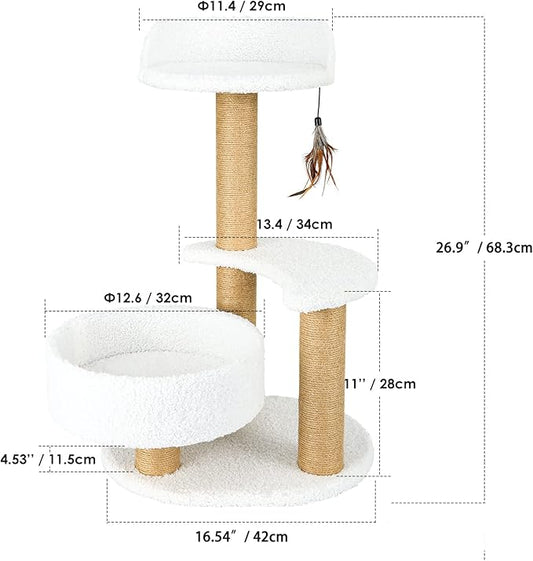 Lahas Modern Cat Tree Tower for Indoor Small Cats with Sisal Scratching Post,Hammock,Perch,Bed,Feather Toy,Easy to Assemble,Activity Design Cat Furniture Supplies