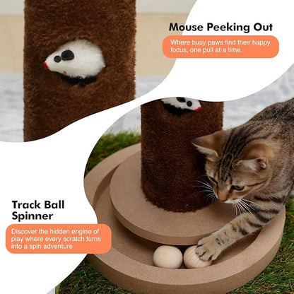 Woochpet Small Cat Tree with Scratching Post and Ball Track, Green Cat Tower with Lifelike Leaves for Kittens and Small Cats, 2-Door Cat Condo and Interactive Cat Toys for Indoor Cats