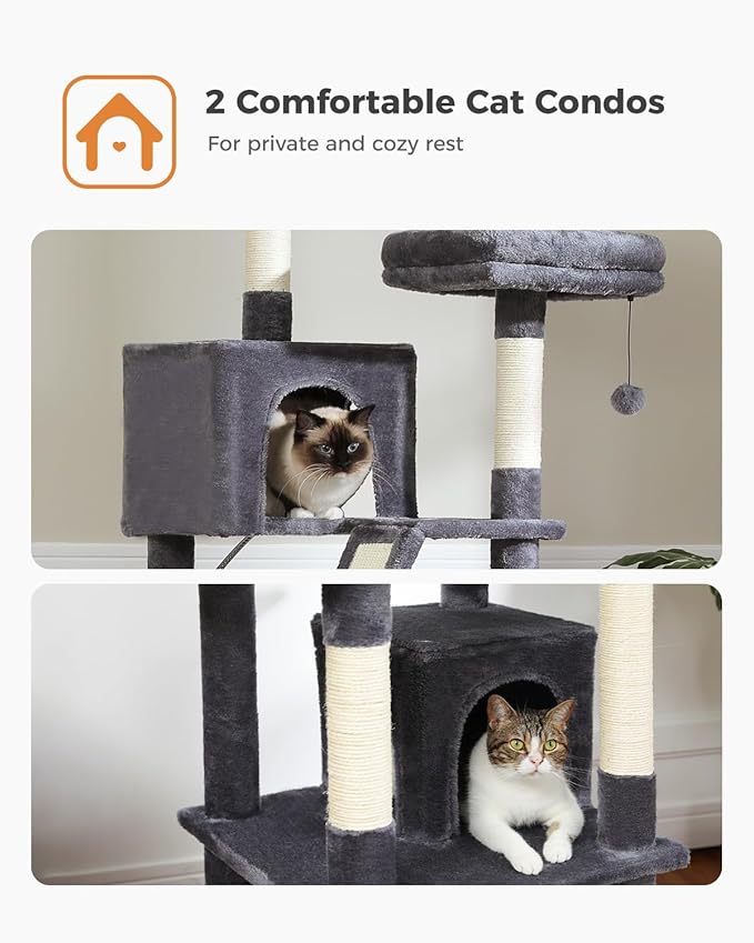 PEQULTI 71'' Cat Tree for Indoor Cats with Big Hammock, Tall Cat Tower for Large Cats with 2 Cat Condo, 2 Soft Top Perch, Scratching Posts and Pad, Dark Grey