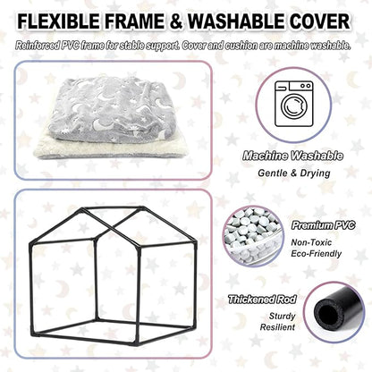 Indoor Dog House, Night-Luminous Star Dog Tent with Frame, Washable Dog Cave Bed, Suitable for 18-40 lb Small and Medium Dog