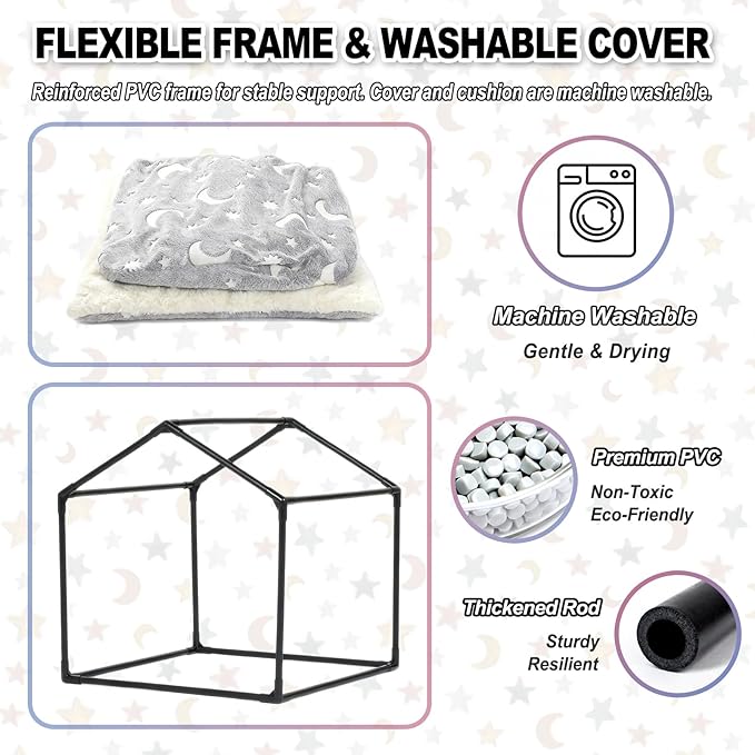 Indoor Dog House, Night-Luminous Star Dog Tent with Frame, Washable Dog Cave Bed, Suitable for 8-20 lb Puppy and Cat