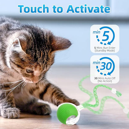 Interactive Cat Toys for Indoor Cats, Automatic Kitten Toys for Bored Indoor Adult Cats, Smart Kitten Rolling Ball Moving Balls Toy, Rechargeable Cat Ball for Enrichment Exercise (Red+Green)