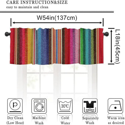 Mexico Valance Curtains Colorful Carpet Stripes Pattern Window Treatment Valances Short Curtains Rod Pocket Drape for Dining Room Home Kitchen Decor, 54x18inch