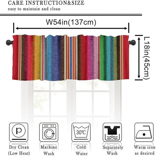 Mexico Valance Curtains Colorful Carpet Stripes Pattern Window Treatment Valances Short Curtains Rod Pocket Drape for Dining Room Home Kitchen Decor, 54x18inch