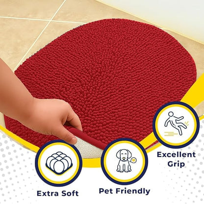 Muddy Mat® Shown on TV – Super Absorbent Microfiber Dog Door Mat for Muddy Paws, Non-Slip Washable Pet Rug, Quick Dry Chenille Entryway Carpet, Machine Washable Indoor Outdoor Mat, Red Oval 3ft x 5ft