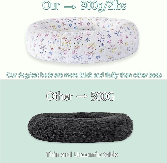 23 Inch Christmas Snowflakes Calming Dog Bed for Small Dogs Cats, Kitty Puppy Round Anti-Anxiety Warm Bed, Soft Cozy Anti-Slip Donut Washable Pet Bed, Fits up to 30 lbs Pets