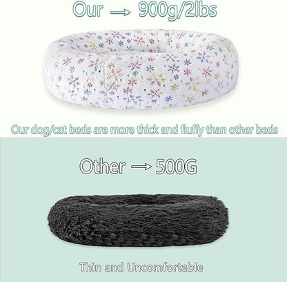 23 Inch Christmas Snowflakes Calming Dog Bed for Small Dogs Cats, Kitty Puppy Round Anti-Anxiety Warm Bed, Soft Cozy Anti-Slip Donut Washable Pet Bed, Fits up to 30 lbs Pets