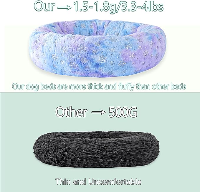 31 Inch Christmas Snowflakes Calming Dog Bed for Medium Dogs, Round Anti-Anxiety Warm Bed, Soft Cozy Anti-Slip Donut Washable Pet Bed, Fits up to 50 lbs Pets