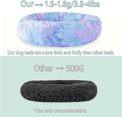 31 Inch Christmas Snowflakes Calming Dog Bed for Medium Dogs, Round Anti-Anxiety Warm Bed, Soft Cozy Anti-Slip Donut Washable Pet Bed, Fits up to 50 lbs Pets