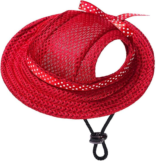 Round Brim Princess Hat Visor Hat Pet Dog Mesh Porous Sun Hat with Ear Holes for Small, Extra Small Dog Teddy, Pug, Chihuahua, Shih Tzu, Yorkshire Terriers, Papillon Red L