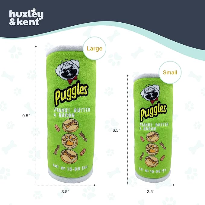 Huxley & Kent Funny Dog Toy w/Squeaker – Power Plush Squeaky Dog Toys for Small, Medium & Large Dogs – Soft Stuffed Animal for Indoor Play & Fetch - Puggles Can, Small