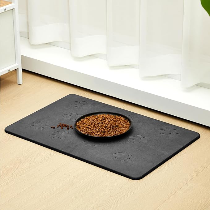 Valentine Dog Gift Stone Mat for Dog Bowl Diatomaceous Earth Absorbent Non Slip Cat Puppy Mat for Food and Water Quick Drying Easy to Clean Placemat for Bowl Dish(Dark Gray,16 x 24 Inch)