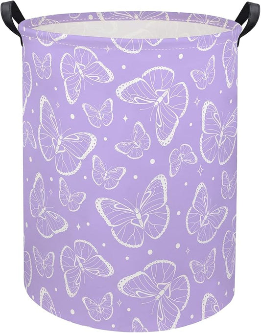 Kids Laundry Basket Baby Hamper Toy Storage Bin for Boys Room Decor Baby Nursery Hamper Gift Baskets for Bedroom Bathroom(Purple Butterfly)