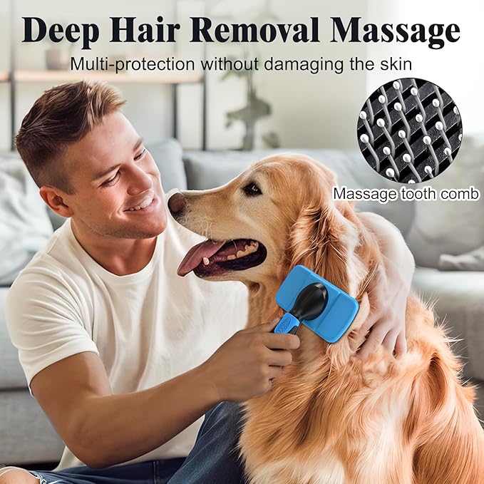 2PCS Self Cleaning Slicker Brush & Dog Comb - Skin Friendly Deshedding Grooming Tool for Dogs, Cats and Small Animals, Professional Deshedding Dematting Tool for Long and Short Haired Pets ((Blue2))