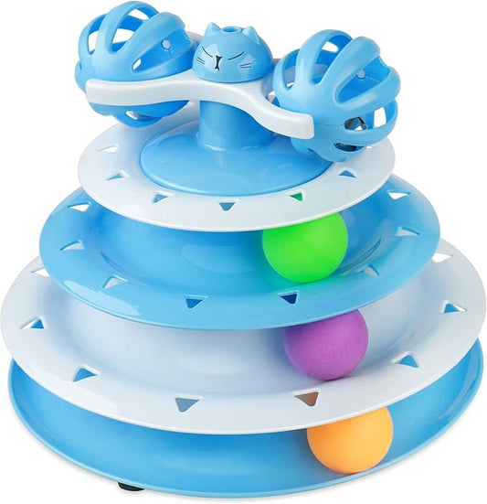 UPSKY Cat Toy Roller 4-Level Turntable Cat Toy Balls with Three Colorful Balls and Bell Ball X Turntable Interactive Kitten Fun Mental Physical Exercise Puzzle Toys