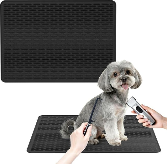 Dog Grooming Table Mat, (19.9 x 27.8 inch) Dog Grooming Table Mat Pad Non-Slip, Pet Grooming Table Mat for Grooming Dogs at Home, Pet Groomers Table Mat, Easy-Clean Durability (Black)