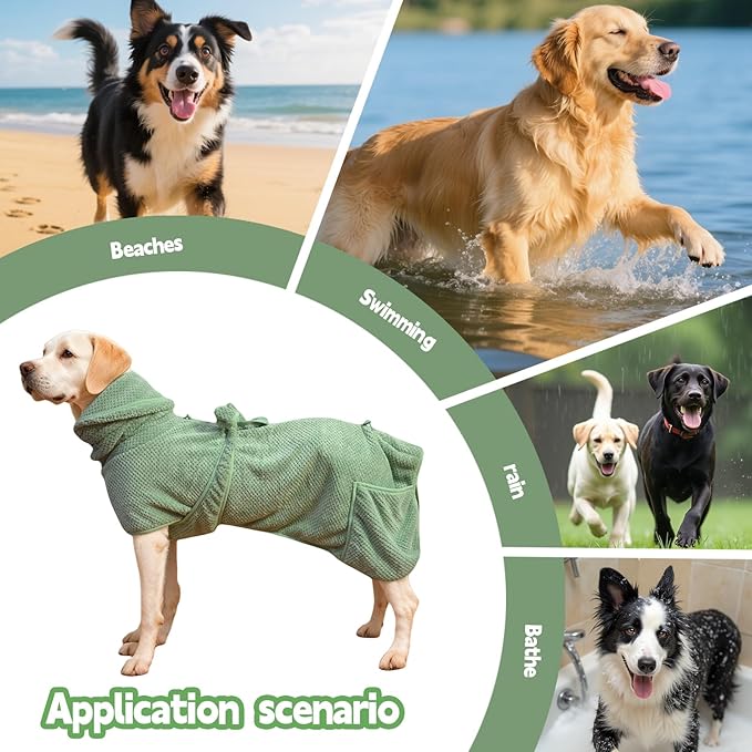 Super Absorbent Dog Bathrobe Pineapple Soft Fast Drying Dogs Towel Robe Adjustable Drying Coat for After Bath with Hood (Pineapple Green, X-Large)