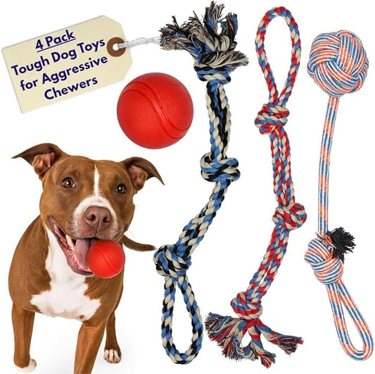 XL Dog Rope Toys for Aggressive CHEWERS - Large Dog Ball for Large and Medium Dogs - Benefits Non-Profit Dog Rescue - Large Floss Rope for Dogs Dental Health - 100% Cotton Rope Toy for Large Dogs