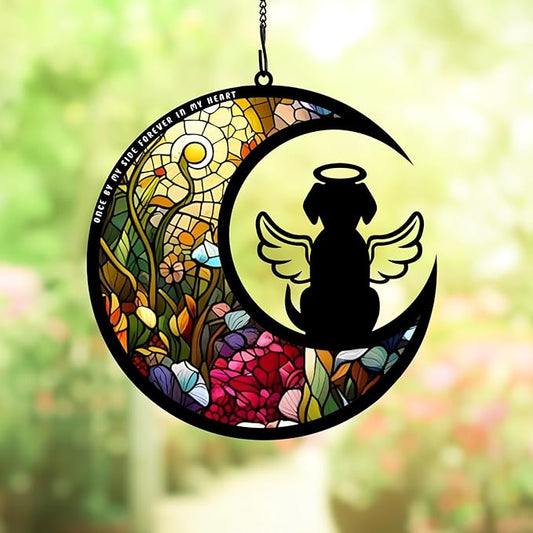 BamLue Dog Memorial Suncatcher for Windows Memorial Ornament, Pet Sympathy Gift to Memorialize The Loss, Angel Dog Sun Catchers with Personalized Decorations in Loving Memory for Loss