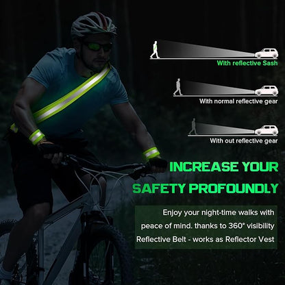 Reflective Sash for Walking at Night, High Visibility Reflective Running Gear Night Walking Safety Gear for Men Women Kids, Reflective Sash with 2 Pcs Reflective Armbands for Running Walking