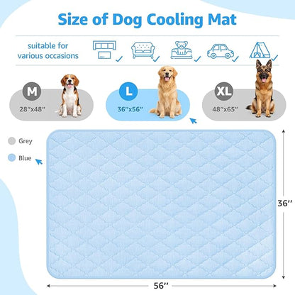 LOOBANI Dog Cooling Mat for Large Dogs - Dog Cooling Pad Durable, Cool Blanket Machine Washable, Large Pet Cool Mat for Outdoor, Indoor (Blue, 36"x56")