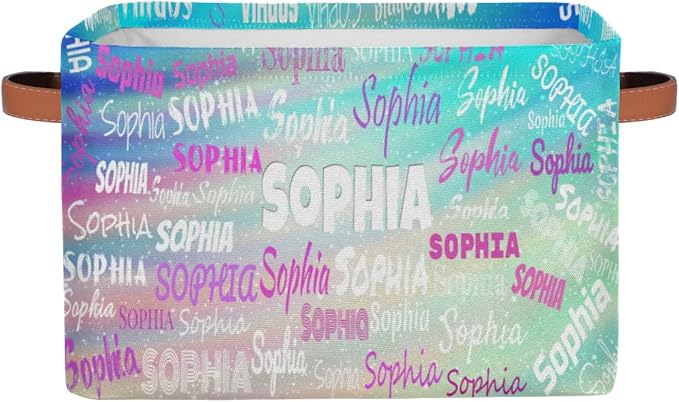 Personalized Kids Toy Box with Name, Custom Nursery Baskets Cubes Box, Kids Custom Storage Basket Laundry Baskets Organizer with Handles, Gradient Green Color Galaxy
