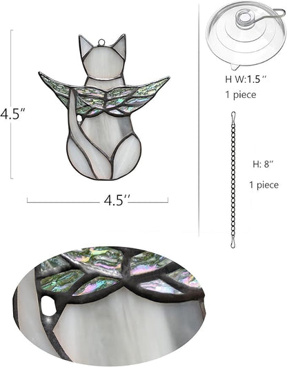 BOXCASA Cat Memorial Gifts for Loss of a Cat - Iridescent Angel Wing Suncatchers for Stained Glass Window Hangings,Loss of Pet Sympathy Gift for Women