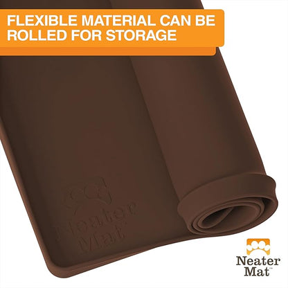 Neater Pet Brands Neater Mat Pet Mats for Food and Water, Cat & Dog Bowl Mat Waterproof Silicone, Feeding Tray, Dog Food Mats for Floors, Placemat w/Raised Edge for Under Bowls, 19” x 12”, Brown