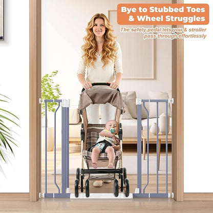 29"-40" Baby Gate for Stairs, Auto Close Stroller Friendly Dog Gate Indoor for Doorways, Pressure Mounted Baby Gate, Easy Walk Through Gate for Children & Pets, Wisteria