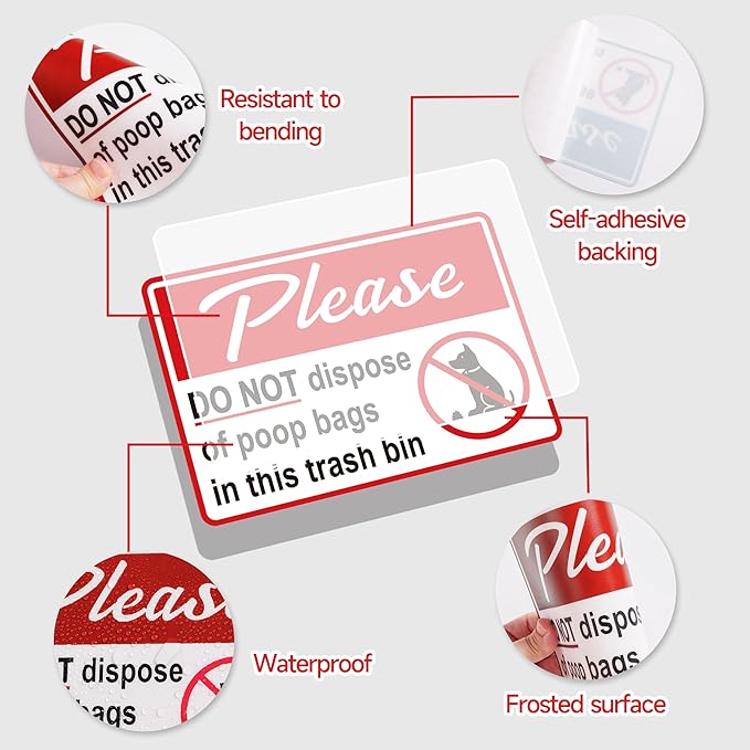 2PCS Please Do Not Dispose Poop Bags in This Trash Bin Stickers, Self-Adhesive Weatherproof Do not Throw Dog Poop Bag in The Trash Sign, Trash Can Stickers for Home，Yard，Restaurant（8" x 6"）
