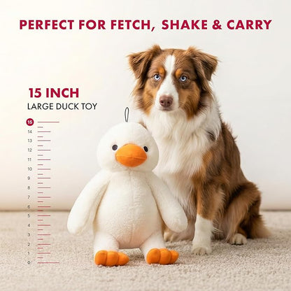Pet Lou 15 Inch Duck Plush Dog Toy, Durable Super-Soft Fabric Squeaky Interactive Toy for Chewers, Heavy Duty Stuffed Dog Toy, Longest-Lasting
