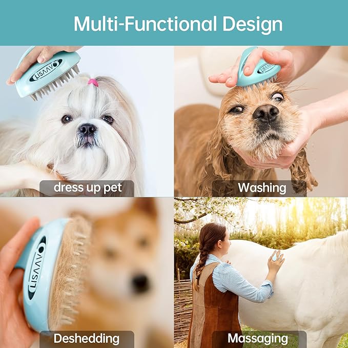 Pet Grooming Brush for Long & Short Hair Dogs Cats,Multi-purpose silicone massage & bath brush for pets,promotes shiny coats,Blue
