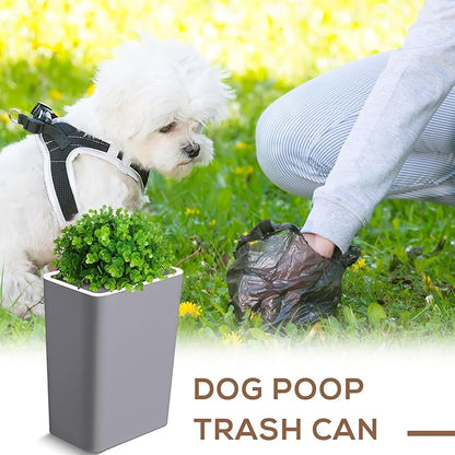 Jingmore Dog Poop Trash Can Outside 3.96 Gal/15 L Plant Styled Dog Waste Trash Can with Lid 50 Pcs Plastic Waste Bags Outdoor Indoor Poop Container Slim Garbage Bin for Yard Garden Pet (Gray)