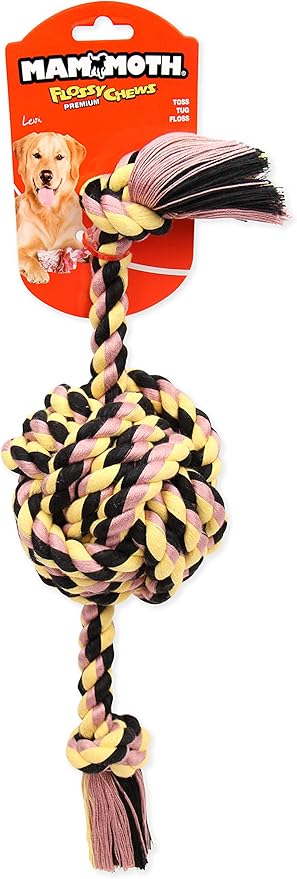 Mammoth Pet Products Flossy Chews Color Monkey Fist Ball with Rope Ends, Large, 18-Inch, multi (20096F)
