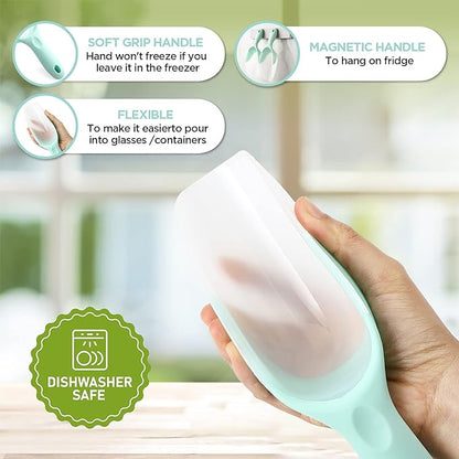 Spring Chef Magnetic Ice Scoop for Freezer - Multifunctional BPA-Free Flexi-Plastic Scoops for Dry Goods with Comfortable Handle - Scoopers for Food, Ice Machine, Flour, Popcorn - Set of 2 - Mint