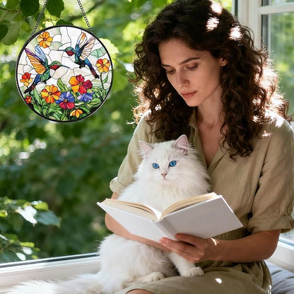 Hummingbird Stained Glass Window Hanging Gifts, 7.8″ Flower Sun Catchers for Indoor Window Decorations, Decorative Suncatchers Home Wall Art Gift for Thanksgiving Christmas Wedding Housewarming