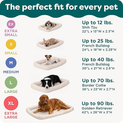 FurHaven Dog Bed for Extra Small Dogs & Cats, Bolster Crate Pad with Soft Supportive Base for Carriers & Kennels, Machine Washable, Extra Small, Sherpa Fleece, Gray